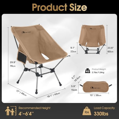 MOON LENCE Portable Camping Chair Plus, Larger & Roomier, Compact and Lightweight, Folding Chair for Backpacking Hiking Beach, Ultralight Camp Chair 330Lbs Capacity