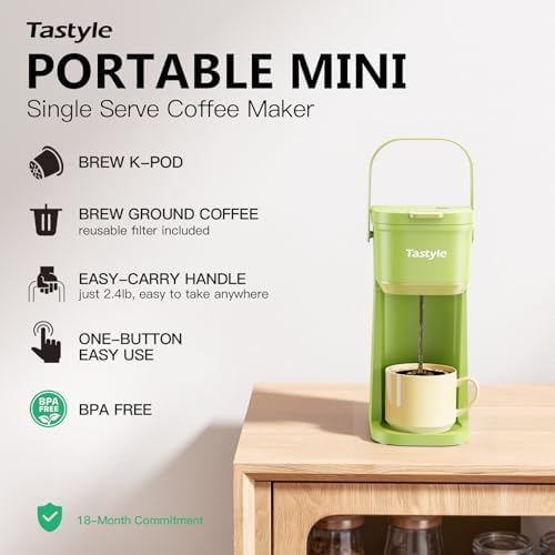 Tastyle Mini Single Serve Coffee Maker for K Cups and Grounds with Handle