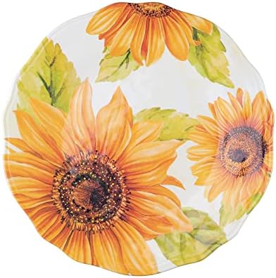 UPware 12 Piece Sunflower Melamine Dinnerware Sets, Outdoor Dishes Set, Plates and Bowls Sets, Service for 4, Yellow