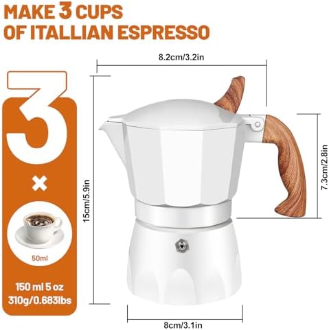 3 Cup Aluminum Espresso Stovetop Moka Pot Express Coffee Maker Percolator Italian Classic Mocha Coffee Machine for Italian and Cuban Cafe Brewing for Home & Camping 150ml 5oz
