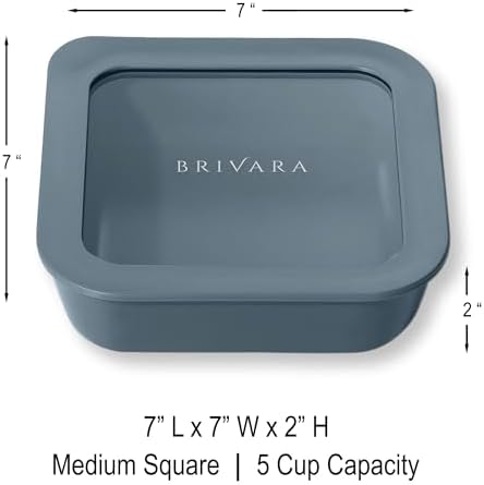 Glass Food Storage Container with Lid, 5-Cup Medium Square | Microwave-Safe Airtight Lid, Oven-Safe Ceramic-Coated Glass | Zero Plastic, No PFAS/PFOA/BPA, Reusable [Dusk]