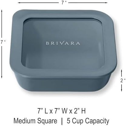 Glass Food Storage Container with Lid, 5-Cup Medium Square | Microwave-Safe Airtight Lid, Oven-Safe Ceramic-Coated Glass | Zero Plastic, No PFAS/PFOA/BPA, Reusable [Dusk]