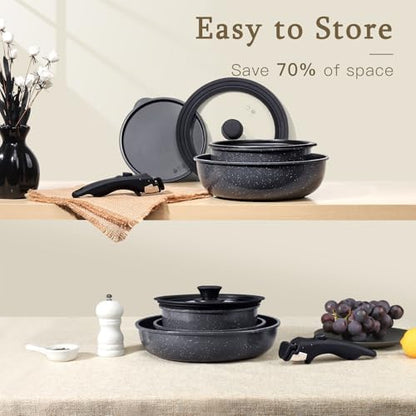 GIPP Pots and Pans Set Non Stick,Kitchen Cookware Set Detachable Handle, Non Toxic Cooking Pan Set with Frying Pans Set,RV Cookware Sets for All Stoves,Dark Grey,21PCS