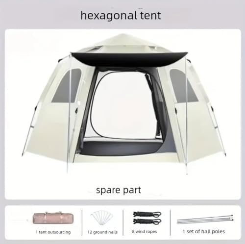 Pop Up Waterproof Camping Tent for 2 People with Sun Protection, Easy Set-Up, 2 Doors, 4 Windows, and 6-Sided Ventilation, Hexagonal
