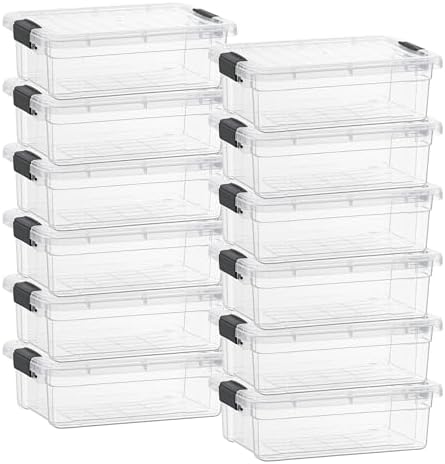 Superio Clear Plastic Storage Bins with Lid, Organizing Containers, Stackable Plastic Tote for Home, Garage, Dorm, School, and Office (4.5 Quart, 12-Pack)