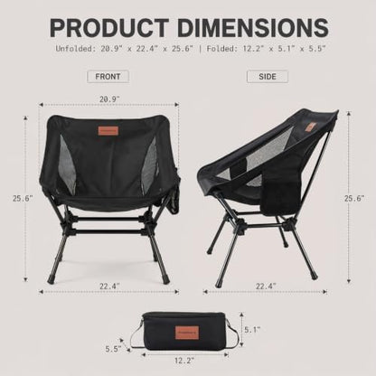 2 Pack Lightweight Camping Chairs for Adults & Teens