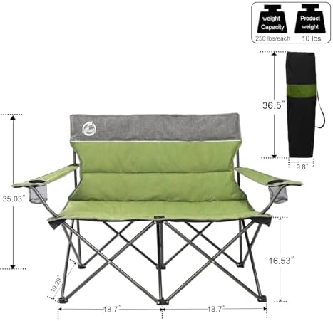 Northroad Outdoor Camping Chair Set of 3,Folding Padded Camp Chair,Collapsible Conversation Set w/1 Sofa,2 Single Chairs for Family Patio,Beach (Green)