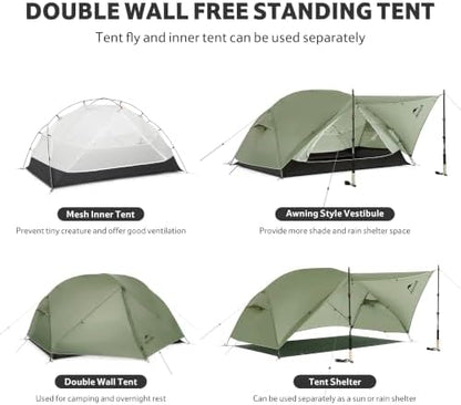 Naturehike Mongar Upgraded 1/2/3 Person Backpacking Tent,Waterproof Lightweight Camping Tent with Footprint