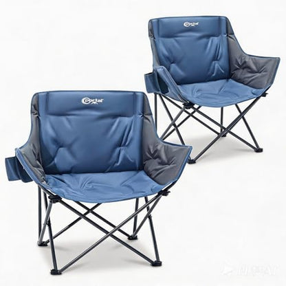 Portal 32" Oversized Camping Chair, Foldable Heavy Duty 350 lb Padded Ergonomic Seat for Big & Tall Adults, Pinch-Free Extra Wide Design Featuring Cup Holder & Carry Bag for Fishing, Lawn & Sidelines
