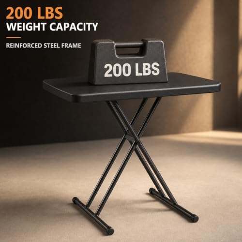 Folding Table 30 Inch, TV Tray with 3 Levels Adjustable Height, Heavy Duty No Assembly Foldable Small Table for Eating or Working on Couch, Living Room, Office, Indoor and Outdoor Use(Black)