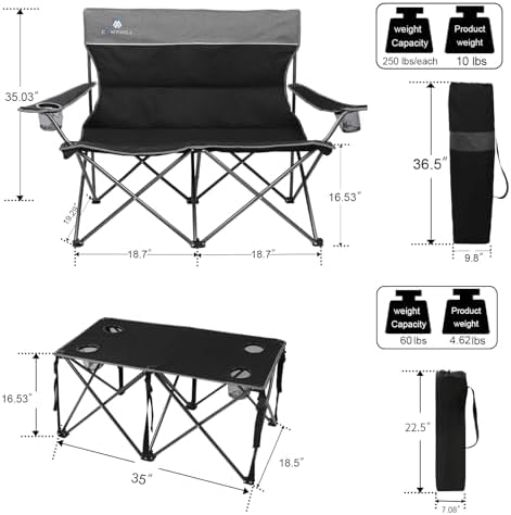Camping Chair Set of 3, Outdoor Folding Camping Chairs for Heavy People with Cup Holder & Carry Bag,Collapsible Chair Include One Sofa Chair and Two Single Chair,Support up to 500lbs