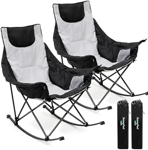 SUNNYFEEL Oversized Folding Rocking Camping Chair 2 Pack, 500lbs Grey