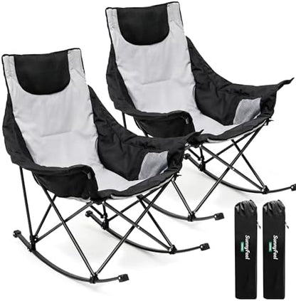 SUNNYFEEL Oversized Folding Rocking Camping Chair 2 Pack, 500lbs Grey