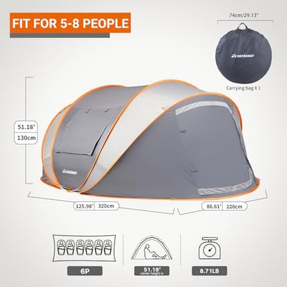 EchoSmile Instant Pop Up Camping Tent, 2/4/6 Person Easy Setup Tent