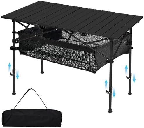SHANQUAN Camping Table Roll up Table, Fold up Lightweight Compact 4-6 Person Portable Adjustable Height Roll up Aluminum Table with Carry Bag for Outdoor, Camping, Picnic, Backyards, BBQ