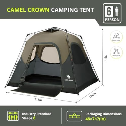 CAMEL CROWN 4/6 Person Instant Cabin Tent, Pop Up Windproof Tents for Camping, 60-Second Setup Family Tent with Carry Bag for Outdoor Hiking