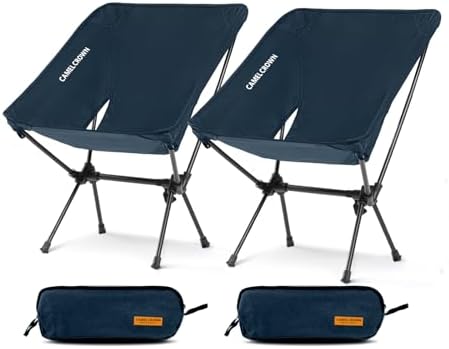 CAMEL CROWN Portable Camping Chair Folding Compact Lawn Lightweight Backpacking Chair with Carry Bag for Outdoor Hiking Beach Travel Picnic Festival Navy Blue 2pc