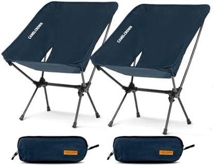 CAMEL CROWN Portable Camping Chair Folding Compact Lawn Lightweight Backpacking Chair with Carry Bag for Outdoor Hiking Beach Travel Picnic Festival Navy Blue 2pc