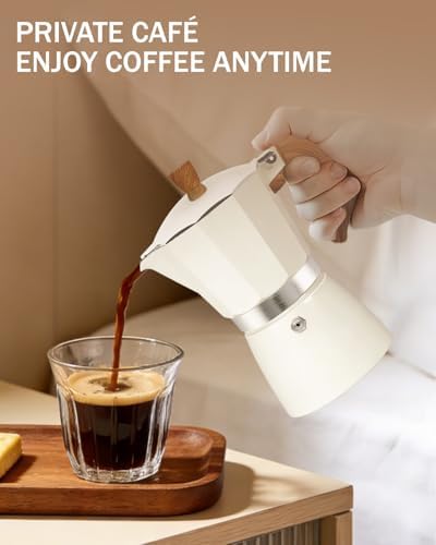 Coffee Maker Stovetop Espresso Maker 12 Cup Aluminum Moka Pot Percolator 20oz 600ml Easy Brewing for Electric Ceramic Stoves Home Camping Italian Cuban Café Classic White