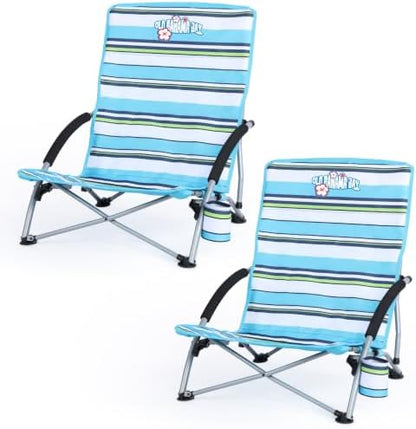 350lbs Capacity Low Beach Chair Lightweight Folding Sand Chair for Camping