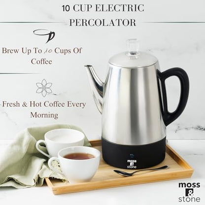Moss & Stone 10 Cup Electric Percolator Coffee Pot, Stainless Steel