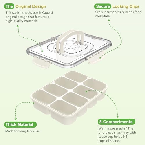 Caperci Snackle Box Container with Handle, 8-Compartment Serving Tray