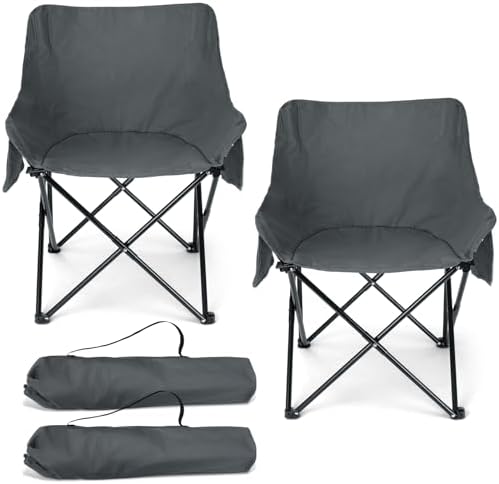 HaSteeL Camping Chair for Adults, Compact Folding Portable Chairs Set with Side Pockets for Outdoors Fishing, Hiking, Backpacking, Picnic, Beach, Travel, Supports to 250lbs, & Storage Bags (Grey)