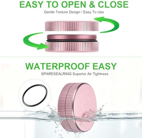 Aluminium Pill Case, 2Pcs Small Metal Pill Boxes for Purse, Tiny Waterproof Medicine Organizer Container, Portable Round Vitamin Holder, Compact Medication Dispenser Caddy for Camping, Travel - Pink