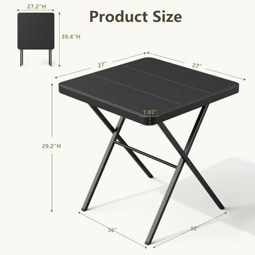 27'' Square Folding Table, Foldable Table No Assembly 400lbs Weight Capacity, Heavy Duty Portable Picnic Card Table for Camping, Patio, Dining, Indoor, Outdoor(Black, 2 Pack)