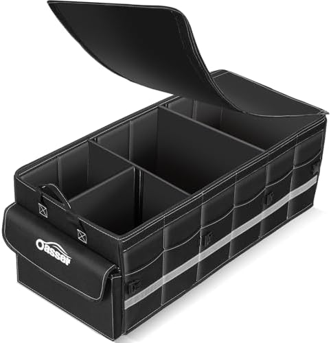 Oasser Car Trunk Organizer with Foldable Soft Lid 75L 4 Compartments Black
