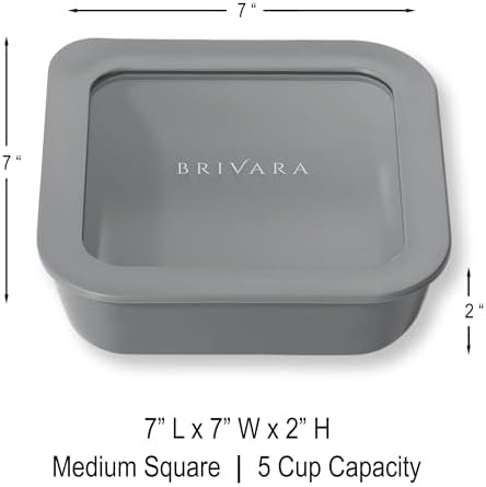Glass Food Storage Container with Lid, 5-Cup Medium Square | Microwave-Safe Airtight Lid, Oven-Safe Ceramic-Coated Glass | Zero Plastic, No PFAS/PFOA/BPA, Reusable [Smoke]