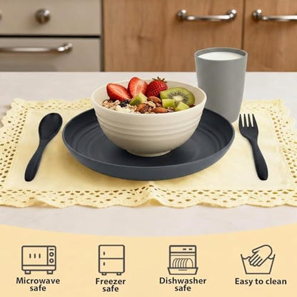 Wheat Straw Dinnerware Sets 20 PCS - Unbreakable Plates and Bowls Set