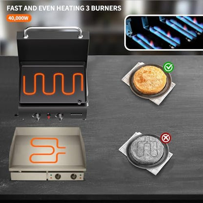 2 Burner BBQ Gas Griddle, 25.6 Inch, Black