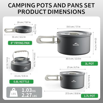 Naturehike Camping Cookware Set Mess Kit for Backpacking Gear, Camp Cooking Set, Camping Pots and Pans Set for Outdoor Backpacking Camping Hiking Picnic