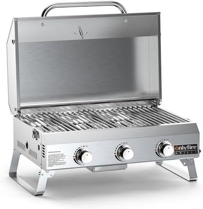 ONLYFIRE GRILLS Tabletop Gas Grill 3-Burner, Portable Propane BBQ Grill