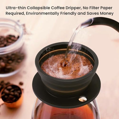 Travel Electric Kettle Small, Collpasible Electric Kettle, Portable Tea Kettle + Paperless Collapsible Pour Over Coffee Dripper, Travel Pour Over Coffee Maker Camping Single Cup (Black)