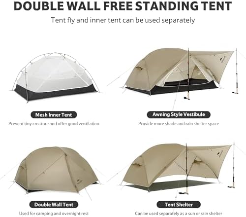 Naturehike Mongar Upgraded 1/2/3 Person Backpacking Tent,Waterproof Lightweight Camping Tent with Footprint