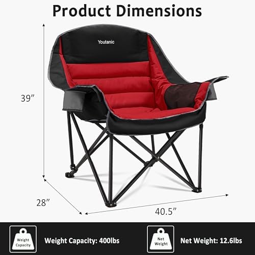 Youtanic Oversized Padded Camping Chair, Portable Folding Camping Chairs