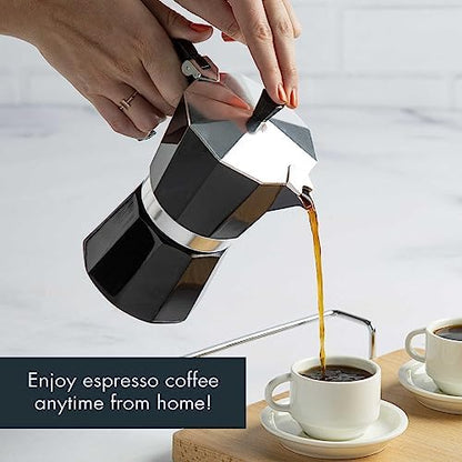 Primula Classic Moka Pot Stovetop Espresso and Coffee Maker, Italian and Cuban Cafetera for Rich Espresso Brewing, Durable Aluminum Greca Coffee Maker with Easy Grip Handle, 6-Cup, Black