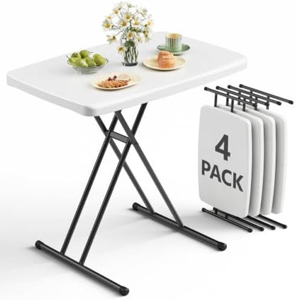 Folding Table 30 Inch - 4pack,Small Desk Adjustable Height TV Tray for Laptop, Couch, Camping - Heavy Duty Utility Foldable Table for Small Spaces, No Assembly Required, White