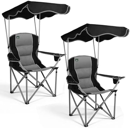 Northroad 2 Pack Folding Camping Chairs with Canopy Shade, Beach Chair w/Cup Holders, Armrests & Carry Bag for Outdoors Travel Sports Fishing, Black