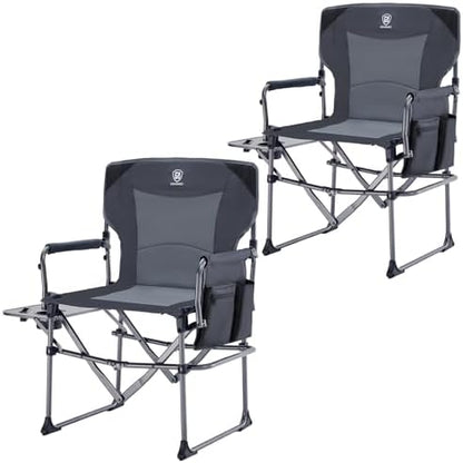 EVER ADVANCED Camping Directors' Chair with Side Table, Portable Folding Chair with Compact Size, Heavy Duty with Pocket for Camping, Lawn, Sports and Fishing, 400lbs, Gray 2 Pack