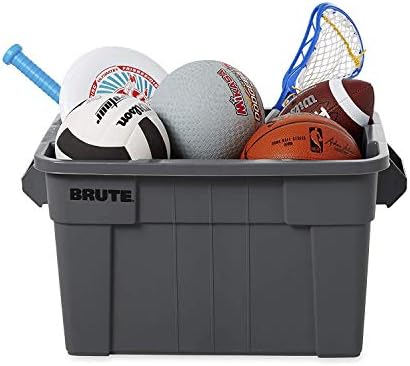 Rubbermaid Commercial Products BRUTE Tote Storage Bin with Lid, 14-Gallon, White, Rugged/Reusable Boxes for Moving/Camping/Garage/Basement Storage, Pack of 6