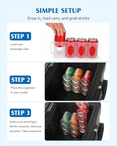 3 Pack Can Organizer Rack Designed for Ninja FrostVault 45QT/65QT Wheeled Cooler, Clear Beverage Can Holder for Cooler Drink Storage, 4 Cans Per Row, Cooler Accessories for Camping Beach Tailgating