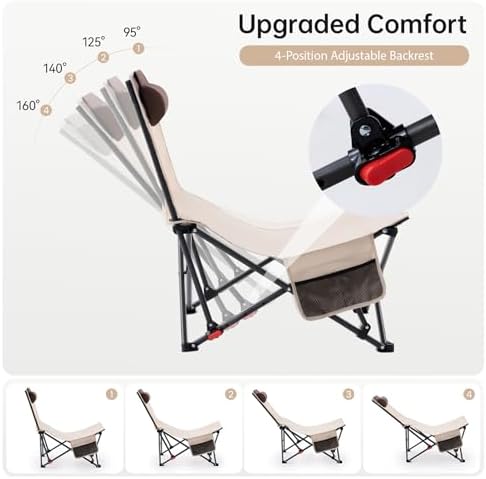 2 Pack Beach Chairs Oversized High Back Beach Reclining Chair with Adjustable Backrest Low Folding Camping Chairs for Beach, Lawn, Outdoor