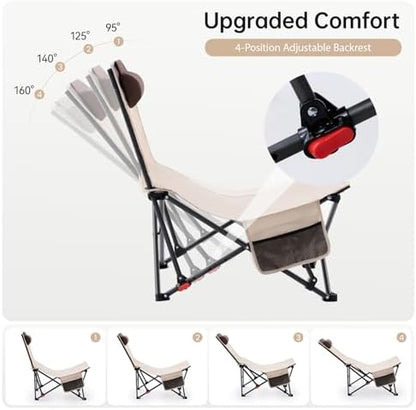 2 Pack Beach Chairs Oversized High Back Beach Reclining Chair with Adjustable Backrest Low Folding Camping Chairs for Beach, Lawn, Outdoor