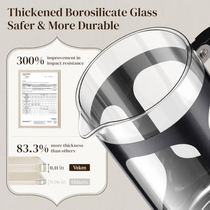 Veken French Press Coffee Maker,No Plastic Touches Cafe,21oz 0.6L Small Pot