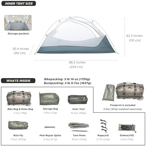 Wander Hawk 1-2 Person Backpacking Tent, Lightweight 1 Person / 2 Person Tent for Bikepacking Backpacking Camping & Hiking