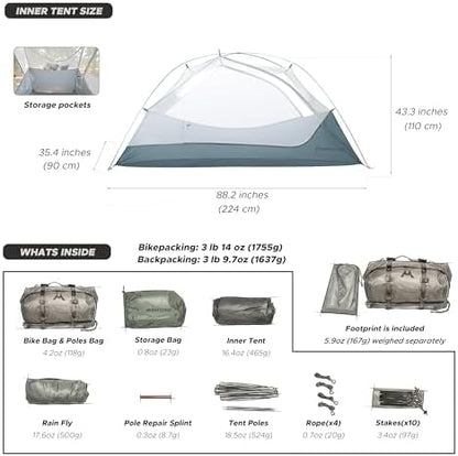 Wander Hawk 1-2 Person Backpacking Tent, Lightweight 1 Person / 2 Person Tent for Bikepacking Backpacking Camping & Hiking