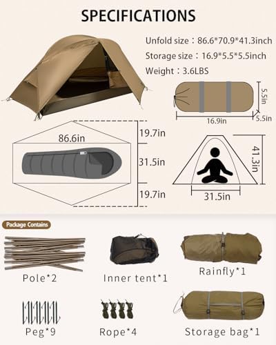 MC TOMOUNT Backpacking Tent Ultralight Nylon 1-2 Person Camping Tent